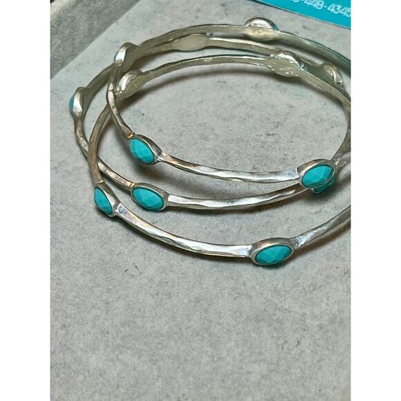 Julie Vos Silver Tone Turquoise Stone Bangle Stacking Bracelet Set of 3 Layer - Picture 5 of 7